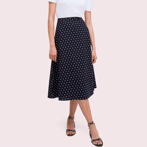 Kate Spade Polka Dot 100% Cotton A-Line Midi Skirt Black White size 2 XS